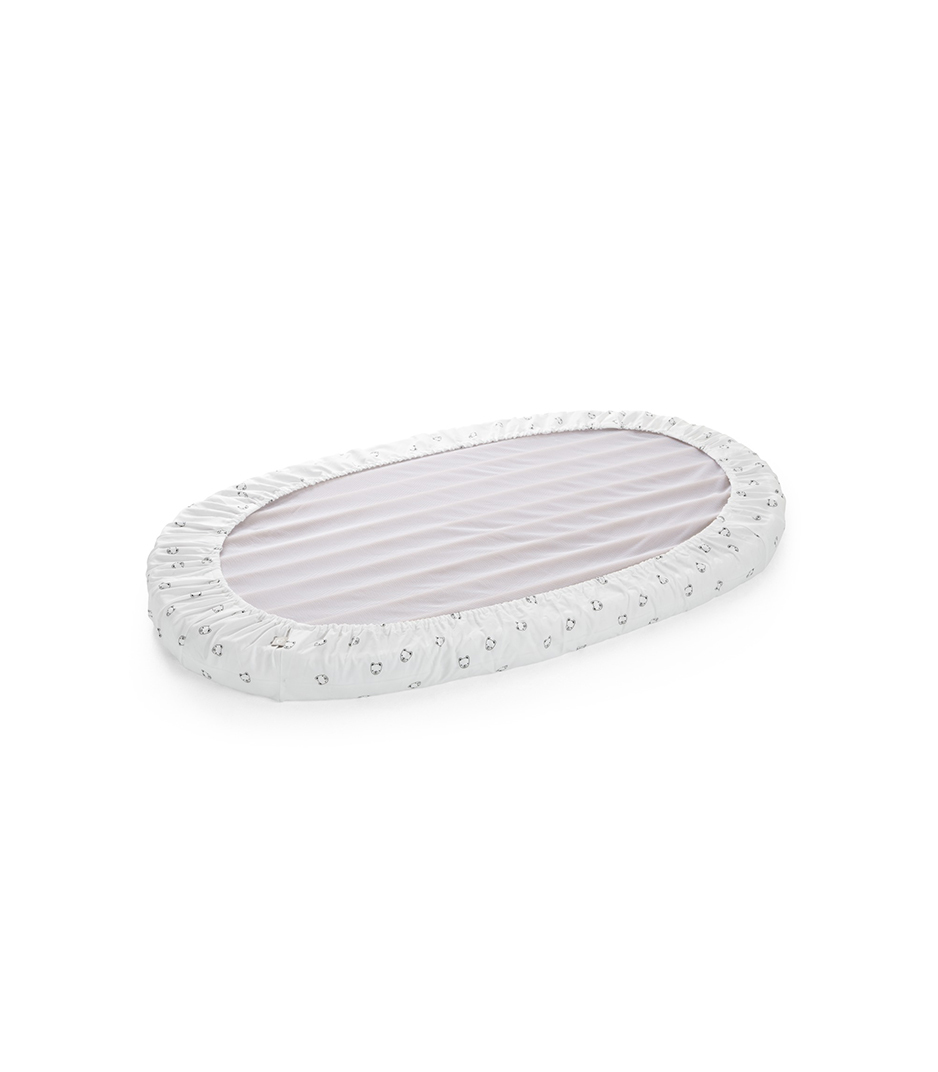 Stokke&reg; Sleepi&trade; Bed Fitted Sheet. Monocrome Bear. Bottom side.
